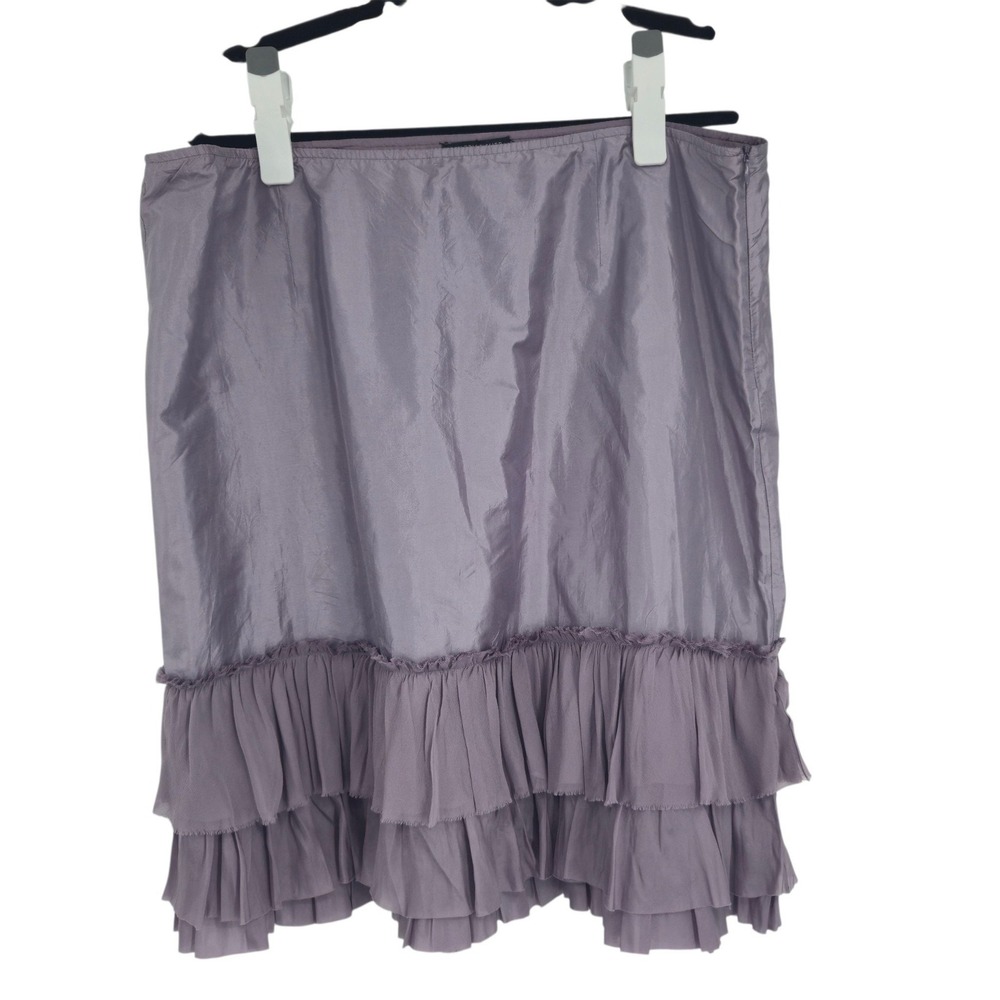 Eileen Fisher Silk Ruffle Hem Skirt Women Large Purple Tiered Knee Length